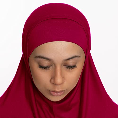 TheHijabStore.com Women's 2 Piece Amira Jersey Hijab - Soft Modal Stretch Head Scarf with Tube Under Scarf Cap - color: Maroon