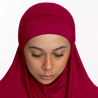 TheHijabStore.com Women's 2 Piece Amira Jersey Hijab - Soft Modal Stretch Head Scarf with Tube Under Scarf Cap - color: Maroon