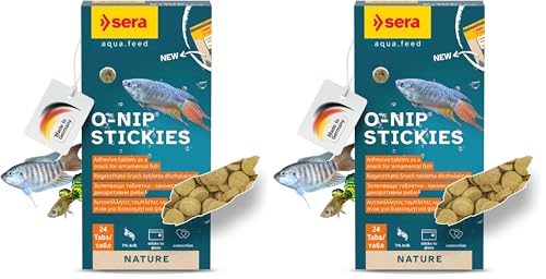 Sera O-Nip Nature 24 Tabs 0.6 oz | Complete Feed for All Ornamental Fish | Adhesive Tablets Stick to The Aquarium Glass | High Protein | No Dyes & Preservatives | with Bloodworms, Krill & Tubifex - size: 0.59 Ounce (Pack of 2)