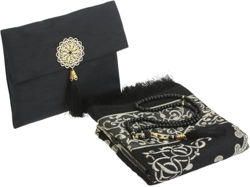 Premium Area Rug for Islamic Prayers - Muslim Prayer Mat and Rug for Men with Arabic Gifts - Traditional Islamic Prayer Rug Islam - سجادة صلاة Included - color: Black