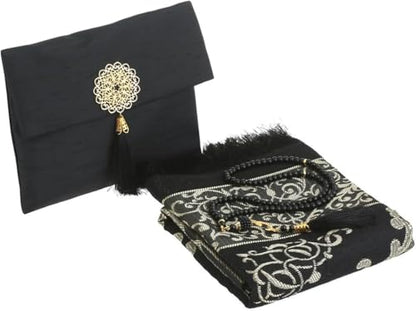 Premium Area Rug for Islamic Prayers - Muslim Prayer Mat and Rug for Men with Arabic Gifts - Traditional Islamic Prayer Rug Islam - سجادة صلاة Included - color: Black