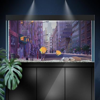 Aquarium Background Stickers - City Street Purple - Fish Tank Reptile Terrarium Decor Poster (60 x 30 cm / (23.6 x 11.8 inches)) - size: 60 x 30 cm / (23.6 x 11.8 inches)