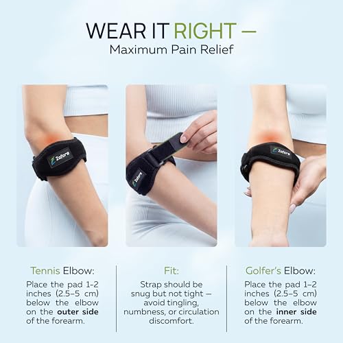 Tennis Elbow Brace With Compression Pad (2-Count) - Effective Pain Relief for Tennis & Golfer’s Elbow for Men & Women