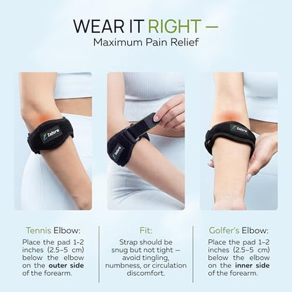 Tennis Elbow Brace With Compression Pad (2-Count) - Effective Pain Relief for Tennis & Golfer’s Elbow for Men & Women