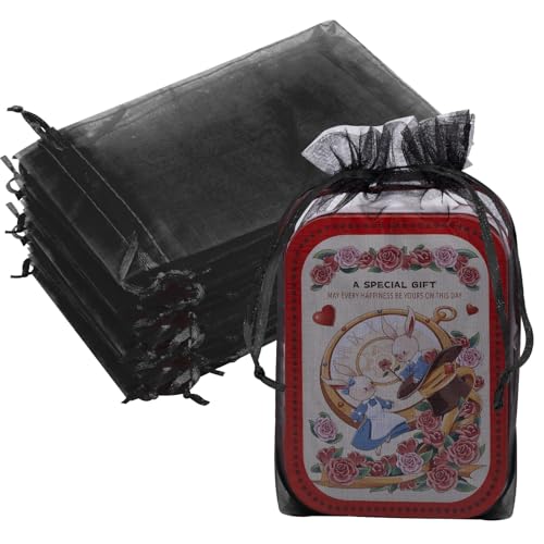 50PCS Organza Bags 6x9 Black Large Gift Bags Mesh Bag Drawstring Pouches Mini Sheer Pouches Baggies Favor Bag for Jewelry Candy Sachet Birthday Party Wedding Halloween - color: Black