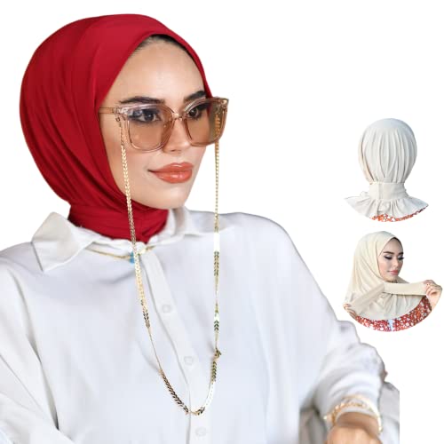 para life Snap Hijab for Women, Breathable Instant Hijabs|Standard Size Stretchable Cotton Sandy|Jersey Undercap - color: Red