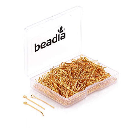 BEADIA Open Eye Pins Gold Head Pins for DIY Jewelry Making 30mm 300pcs - color: Gold, size: 30mm