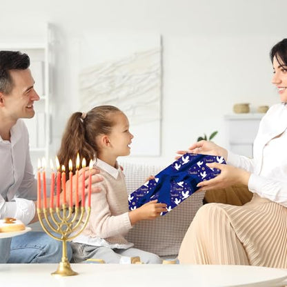 Cuitpan Hanukkah Wrapping Paper - Festival Gift Wrap with Doves, Menorahs, Star of David & Hanukkah Design - Perfect for Jewish Holiday Presents - 40×28 Inches, 4 Folded Sheets - color: Blue-Hanukkah