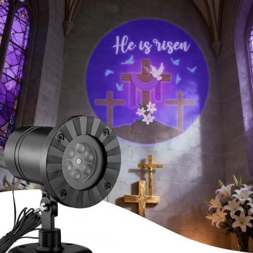 Rossesay Easter He is Risen Outdoor Projector Christian Themed Holy Week Scene Vivid Holiday Projector Decorations for Garage Yard Garden Porch Door Wall Decor Party Gifts - style: Easter