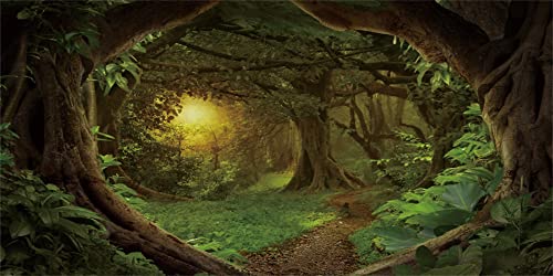 AWERT 36x24 inches Psychedelic Forest Terrarium Background Dim Old Trees Woodland Reptile Habitat Background Green Rainforest Aquarium Background Vinyl Background | AWERT Dim Old Trees Psychedelic Woodland Rainforest Aquarium Vinyl Background - size: 36x2