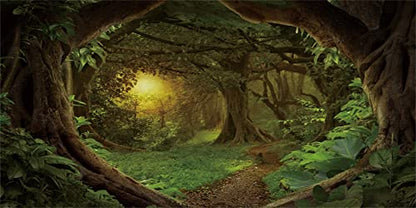 AWERT 60x24 inches Psychedelic Forest Terrarium Background Dim Old Trees Woodland Reptile Habitat Background Green Rainforest Aquarium Background Vinyl Background | AWERT Dim Old Trees Psychedelic Woodland Rainforest Aquarium Vinyl Background - size: 60x2