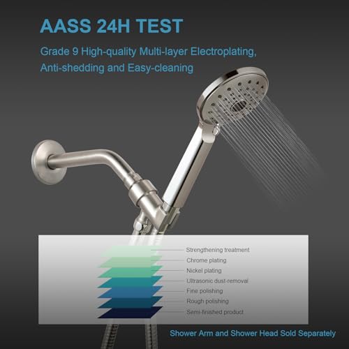 OFFO Shower Head Holder All Metal for Handheld Shower Head, Brushed Nickel Adjustable Shower Arm Mount with Solid Brass Pivot Ball, 1/2 in IPS Female Inlet and Male Outlet - style: Brushed Nickel
