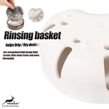 Denture cup, Definitely No-Leak Denture Bath Box for Traveling Perfectly, Denture Cup with Strainer & Mirror(White) - color: White