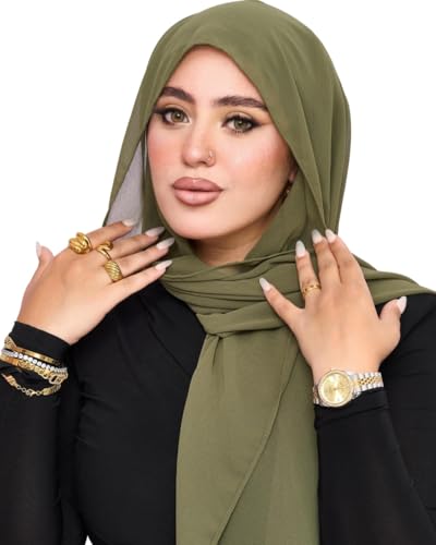 Instant Chiffon Hijab 3-in-1 with Built-in Magnets and Attached Match Undercap, Women Hijabs Set. - color: Green