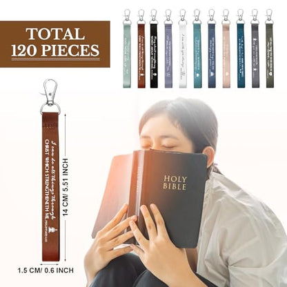 Roowest 120 Pcs Christian Bible Verse Keychains Bulk Inspirational Scriptures Religious Gift for Men Women Church Events - color: Dark Color