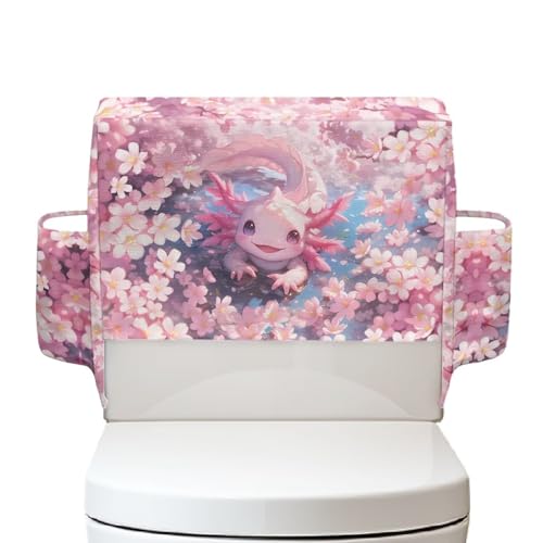 Axolotl Flower Toilet Tank Cover with Extra Storage Bag Polyester Bathroom Storage Toilet Tank Cover Protective Cover for Small Spaces Apartments Dorms - color: Axolotl Flower