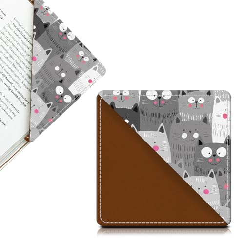 Cute Leather Bookmarks, Fun Triangle Making Corner Bookmark, Book Accessories for Reading Book Lovers, Unbreakable Page Markers for Women Men Cute Grey Cats - color: Cute Grey Cats