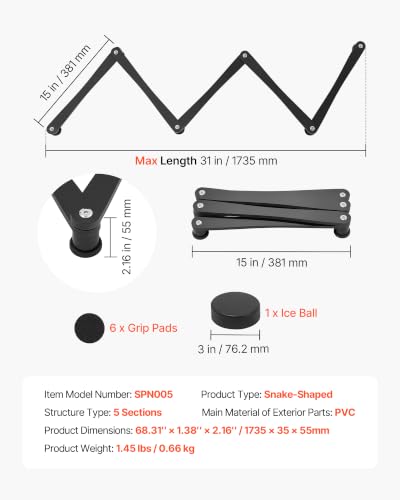 VEVOR Hockey Training Equipment, 5-Section Adjustable Hockey Stick Handling Trainer, Portable On/Off Ice Trainer, Lightweight Solid Sports Tool for Puck Control, Reaction Time, Hand-Eye Coordination