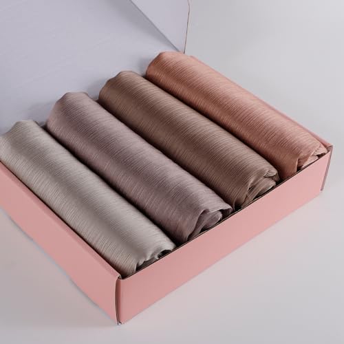 Febfim 4PCS Muslim Women Natural Wrinkle Long Satin Crepe Hijab Set Scarves Smooth Crinkle Ladies Shawl Wrap Set - color: Color 2