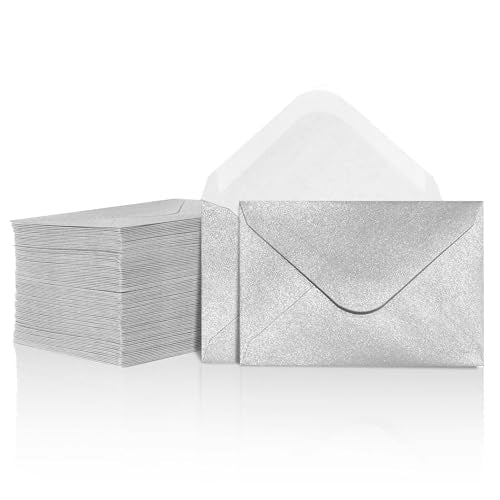 Gift Card Envelopes - 100-Count Mini Envelopes, Paper Business Card Envelopes, Bulk Tiny Envelope Pockets for Small Note Cards, Silver, 4 x 2.7 Inches - color: Silver