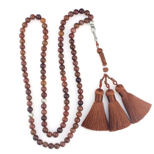 Muslims Islamic 99 Dhikr Tasbeeh Tasbih Prayer Beads, Brown Stone Beads with Tassel