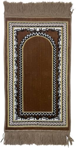 Modefa Turkish Islamic Velvet Prayer Rug - Soft Small Child Praying Carpet - Muslim Janamaz Sajada for Kids & Toddlers - Ramadan or Eid Gift for Boys & Girls - Lattice (Vine Border Arch Mink Brown) - color: Vine Border Arch Brown