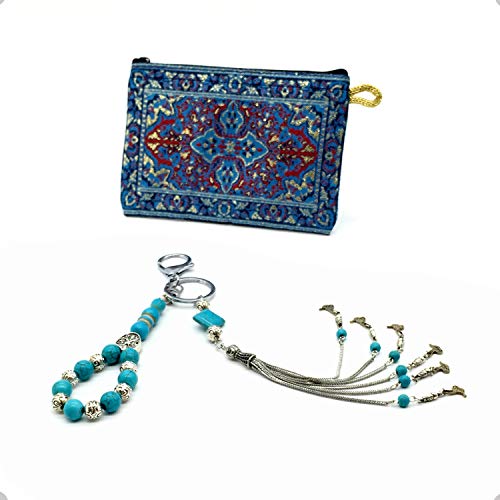 Keychain & Rosary Collection -Car Key Chain-Handbags Holder - color: (10 Mm-turquoise & Metal Beads)