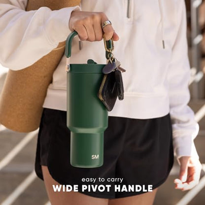 Simple Modern Tumbler with Handle, Water Jug | 30oz | Beige | Trek Pivot Insulated Stainless Steel Water Bottle | Interchangeable Straw & Chug Lid, Cupholder Friendly | Almond Birch - color: -Almond Birch, size: 30 Ounces