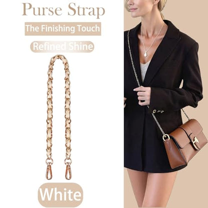 2 Pcs Purse Chain Strap, 47" Gold Chain with Leather, Crossbody Bag Replacement Straps,Handbag Chain for Shoulder Bags - color: White