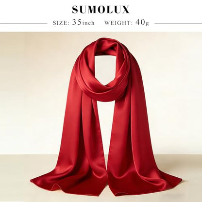 Sumolux Head Hair Scarf for Women 35" Like Satin Silk Scarf Hair Wrapping Night Bandana Large Square Scarves - color: A Solid Red