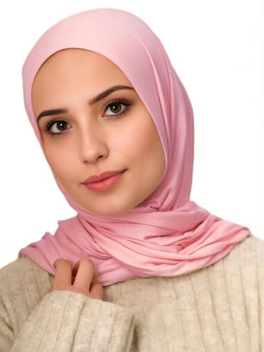 Harewom Polyester Hijab Lightweight Solid Head Wrap Scarf for Women Daily - color: Pink
