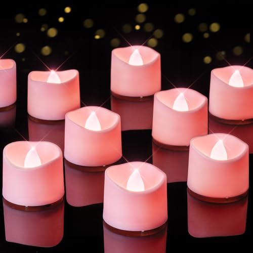 Homemory Pink Tea Lights Candles Battery Operated, 200+Hour Flameless Flickering Fake Electric LED Colored Tealights Candles for Romantic Wedding Decor, Baby Showers, Proposal, Valentine's, 12-Pack - color: Pink, size: Pack of 12