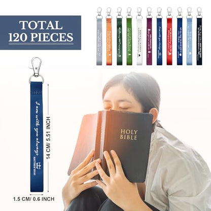 Roowest 120 Pcs Christian Bible Verse Keychains Bulk Inspirational Scriptures Religious Gift for Men Women Church Events - color: Joyous Color