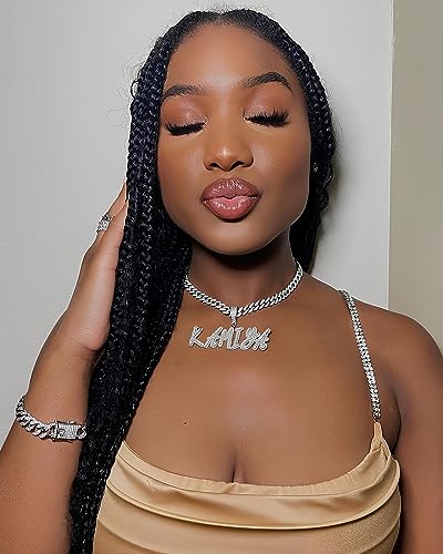 Lulu Mel Iced Out Personalized Cursive Name Necklace For Trendy Women, Custom Handmade Nameplate Pendant With Cuban Link Chain, White Gold Plated Hip Hop CZ Diamond Jewelry Gifts - color: Silver