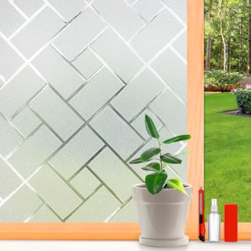 Frosted Glass Window Film Sun Blocking Window Tinting Film for Home, Static Clings Removable Frosting Bathroom Door Window Covering, 11.8 Inchx 78 Inch, White-Grid - size: 11.8 Inchx 78 Inch
