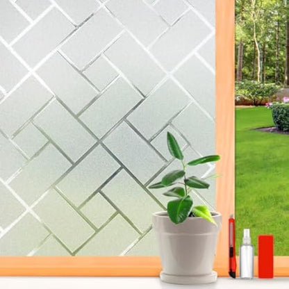 Frosted Glass Window Film Sun Blocking Window Tinting Film for Home, Static Clings Removable Frosting Bathroom Door Window Covering, 11.8 Inchx 78 Inch, White-Grid - size: 11.8 Inchx 78 Inch