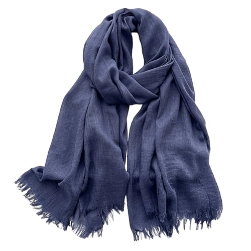 Utaly Women's Cotton Blend Scarves Lady Light Soft Vintage Solid Scarf Wrap Shawl - color: Navy