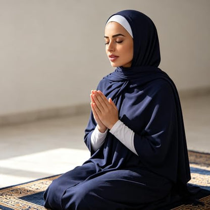 Hijab Scarf for Women, 3PCS Set with Undercap and Hijab Clip Lightweight Modal Muslim Head Wrap Scarf for Daily - color: Sy4-navy Hijab+white Undercap