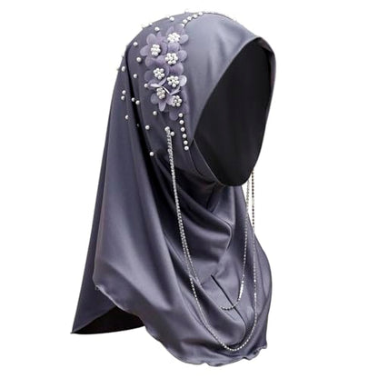 Women Soft One Piece Hijab Long Muslim Turban Islamic Full Head Scarf - color: Chains/Silver