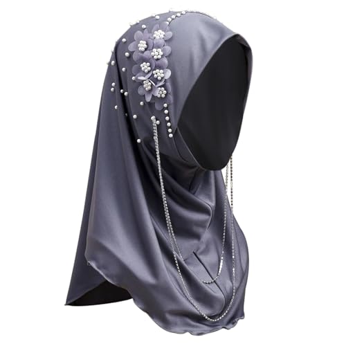 Fashion Long Hijab Scarf for Women Girls Muslim Islamic Under Scarf Hat Long Hijabs Cap Instant Turbans Wrap - color: Silver