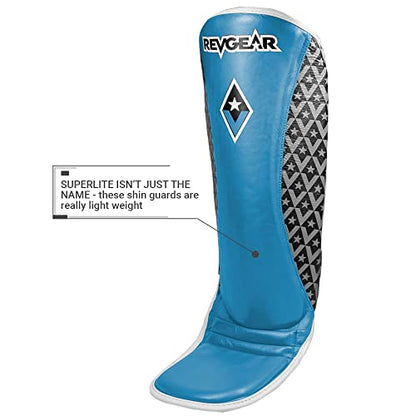 Revgear Superlite Light Weight Leather Shin Guards | for Martial Arts/MMA - color: Blue, size: Small
