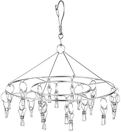 CenYouful Stainless Steel Round Hanging Drying Rack with 20 Clips for Drying Socks, Baby Clothes, Bras, Towel, Underwear, Hat, Scarf, Pants, Gloves - size: Circular-1 Pack