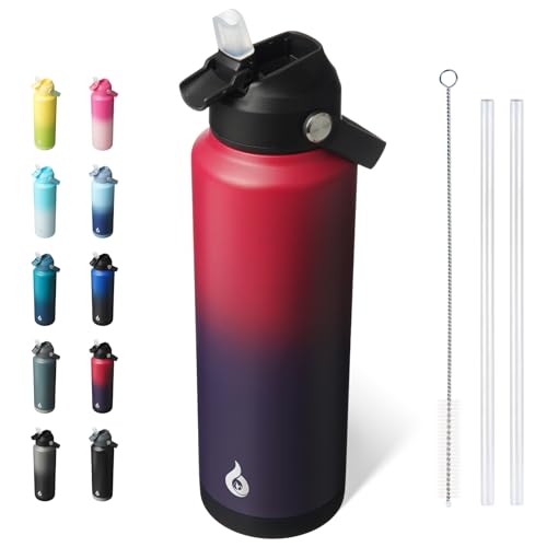 BJPKPK 40oz Insulated Water Bottle, Stainless Steel Bottle with Straw Lid - color: Charming Red, size: 40 Ounces