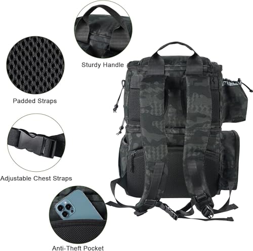 MATEIN Fishing Backpack, Tackle Storage Bag with Rod Holders & Cooler | Water Resistant Fishing Bag Fits 4 3600 Trays, Large Wide Open Tackle Box Backpack, Gifts for Fishermen - color: Camouflage