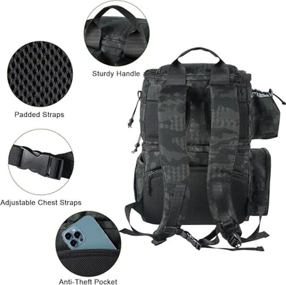 MATEIN Fishing Backpack, Tackle Storage Bag with Rod Holders & Cooler | Water Resistant Fishing Bag Fits 4 3600 Trays, Large Wide Open Tackle Box Backpack, Gifts for Fishermen - color: Camouflage