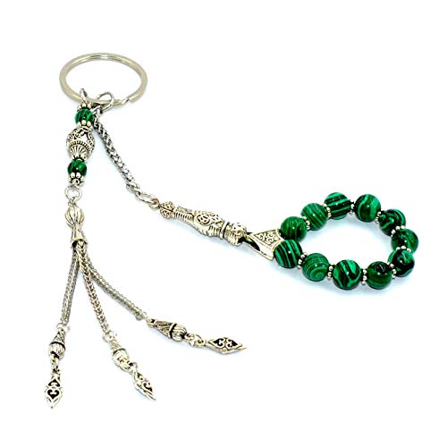 Keychain & Rosary Collection -Car Key Chain-Handbags Holder - color: (8 Mm - Synthetic Green Malachite Stone)