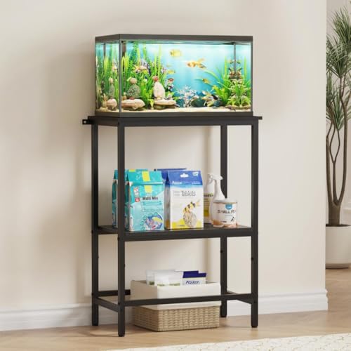 5 & 10 Gallon Fish Tank Stand for Standard Tanks | Fits 5 &10 Gal Standard Tanks for Aquarium, Reptile Terrarium & Turtle Tank, 21.2"L x 11.8"W One-Piece Wooden Tabletop, Black - size: 10 Gallon