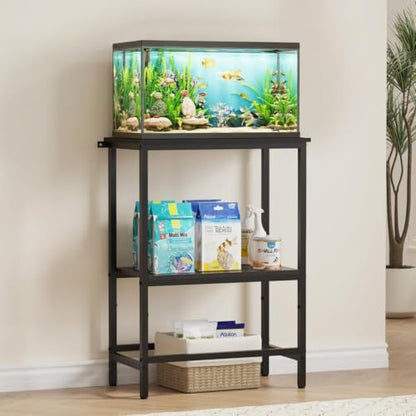 5 & 10 Gallon Fish Tank Stand for Standard Tanks | Fits 5 &10 Gal Standard Tanks for Aquarium, Reptile Terrarium & Turtle Tank, 21.2"L x 11.8"W One-Piece Wooden Tabletop, Black - size: 10 Gallon