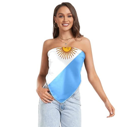 Bandana Square Head Scarf for Women Satin Hair Wrap Fashion Headband 27" - color: Argentina Flag
