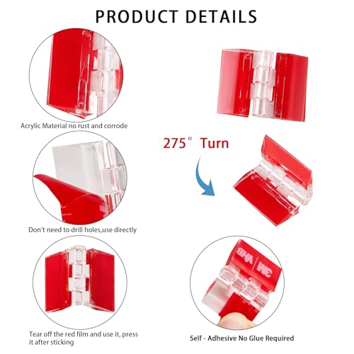 10 Pcs Clear Acrylic Small Hinges 25 x 33 mm Self Adhesive Mini Hinge Swing Clear Door Hinge Tiny Adhesive Hinges for Crafts Cabinet Drawer Jewelry Box DIY Display Plastic Box - size: 25 x 33 mm (1 x 1.3 inch)